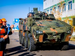 The Barys (‘Snow Leopard’ in Kazakh) is the localised version of Paramount Group’s Mbombe 8 (ICV) and was unveiled for the first time at the KADEX Exhibition of 2016.