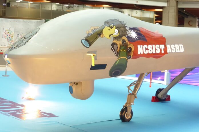 A close-up of a full scale model of the Teng Yun UAV being developed by the Aeronautical Systems Research Division (ASRD) of Taiwan’s National Chung-Shan Institute of Science and Technology (NCSIST). (Andrew Drwiega)